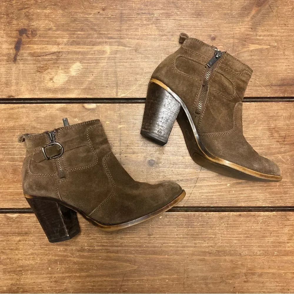 Lucky Brand Everalda Brown Suede Leather Boots Size 7 Ankle Booties High Heel